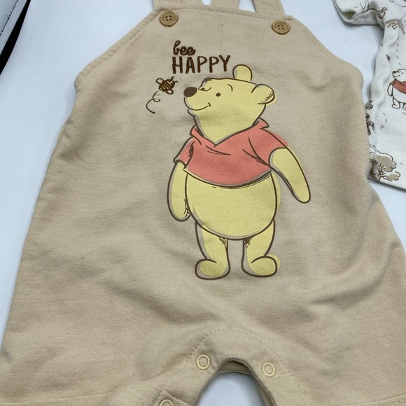 Disney Baby Pooh Bear Romper Overalls Cotton Blend Soft 6-9 Months  Bee Happy 2 - Picture 3 of 6